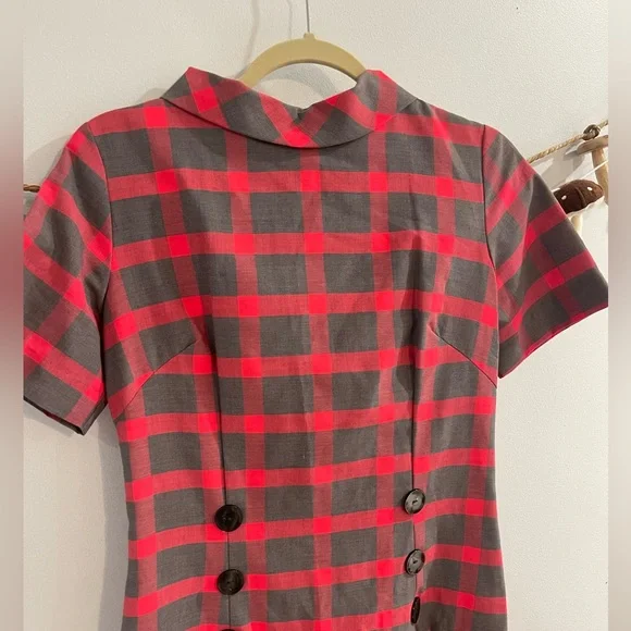 Vintage 1950s 60s sherry Kent of Dallas red plaid pleated dress - Picture 2 of 8